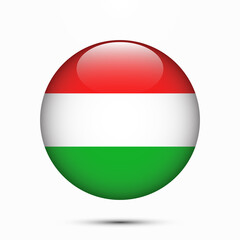 Hungary flag vector circle shape button. Clear circle isolated Hungary flag background button. Transparent glossy glass button. Vector Illustration