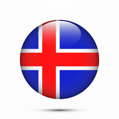 Iceland flag vector circle shape button. Clear circle isolated Iceland flag background button. Transparent glossy glass button. Vector Illustration