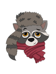 Portrait of Raccoon with scarf and hat