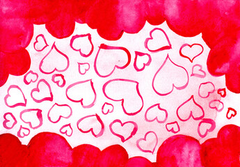 Hand drawn watercolor hearts background
