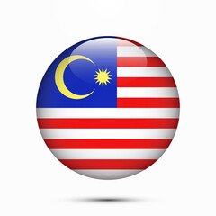 Malaysia flag vector circle shape button. Clear circle isolated Malaysia flag background button. Transparent glossy glass button. Vector Illustration