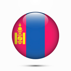 Mongolia flag vector circle shape button. Clear circle isolated Mongolia flag background button. Transparent glossy glass button. Vector Illustration