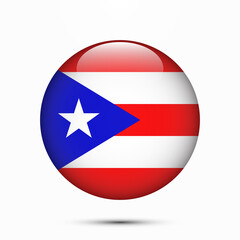 Puerto Rico flag vector circle shape button. Clear circle isolated Puerto Rico flag background button. Transparent glossy glass button. Vector Illustration