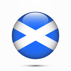 Scotland flag vector circle shape button. Clear circle isolated Scotland flag background button. Transparent glossy glass button. Vector Illustration