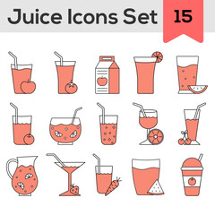 Isolated Juice Icon Set In Red And White Color.