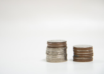 Blue pig and coins in saving money.