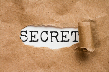 Secret.  the word secret appears in a hole in a folder - obrazy, fototapety, plakaty