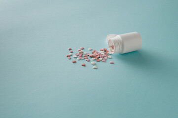 Drugs in the form of hearts..Minimalist concept. Love problems.