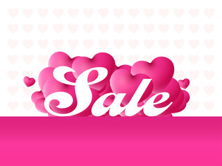 Sale Poster Or Banner Design Decorated With Hearts In Pink And White Color.