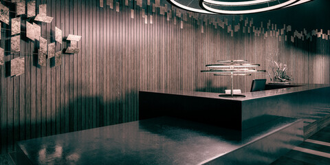 Representative Entrance Counter Design - panoramic black and white 3D Visualization