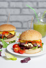 vegetarian burger, burger with soy patty, healthy eating, delicious, hamburger, burger, food, sandwich, beef, cheeseburger, cheese,  lunch, snack, dinner