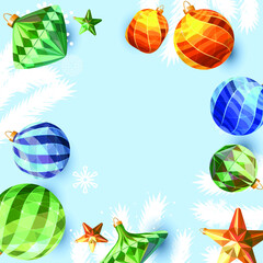 Festive Christmas background with balls. Template for season design with glass decoration
