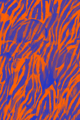 Creative collage. Large leaves and Zebra print in bright orange and blue.