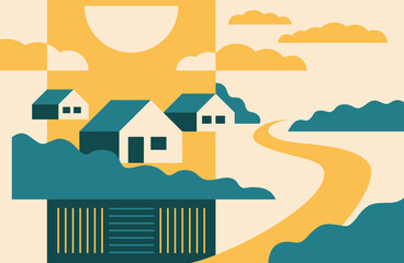 Beautiful abstract cartoon landscape using 4 colors