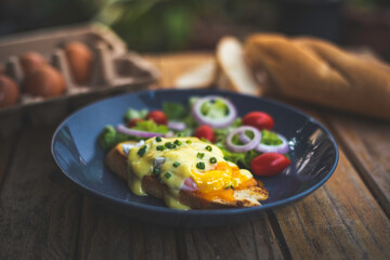 Homemade breakfast egg benedict.