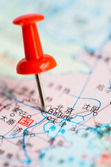 Pushpin stuck in the map