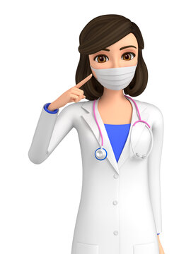 3D illustration character - A female doctor wearing a mask will guide you