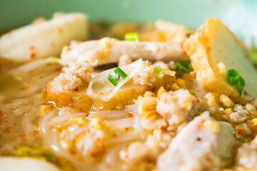 Noodles Spicy tom yum noodle with pork.Thai food.