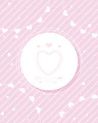 Sant Valentines Day greeting card on a pink background with white hearts, Place for text. Valentines day greeting card