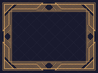 Obraz premium Art deco frame. Vintage linear border. Design a template for invitations, leaflets and greeting cards. Geometric golden frame. The style of the 1920s - 1930s. Vector illustration