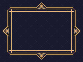 Art deco frame. Vintage linear border. Design a template for invitations, leaflets and greeting cards. Geometric golden frame. The style of the 1920s - 1930s. Vector illustration