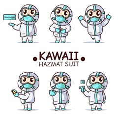 cute characters wearing hazmat suits with various poses, bundle sets