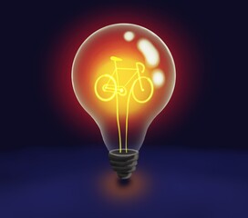bulbo di lampadina con filamento incandescente a forma di bicicletta, bella idea - obrazy, fototapety, plakaty