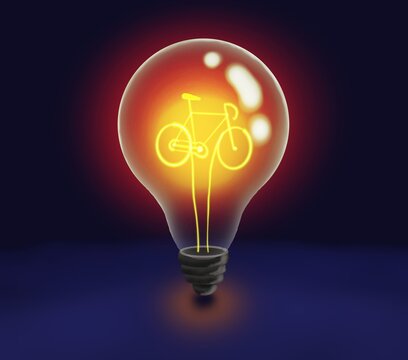 bulbo di lampadina con filamento incandescente a forma di bicicletta, bella idea