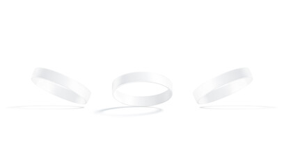 Blank white silicone wristband mockup, no gravity, isolated