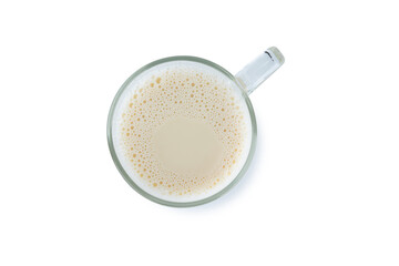 Soy milk in glass isolated on white background top view food drink object design