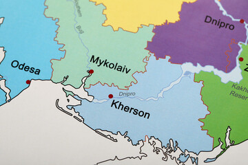 Fototapeta premium Southern region on map of Ukraine, closeup