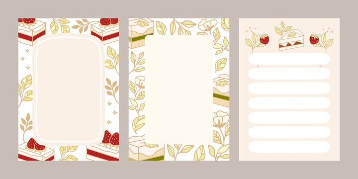 To do list, daily planner, notepad templates, bullet journal with hand drawn cake and strawberry elements