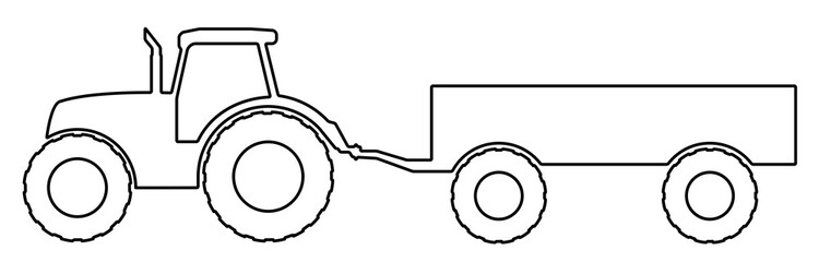 Silhouette of a tractor with a trailer.