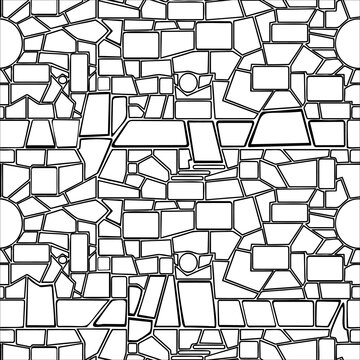 A geometrical seamless pattern isolated on white background made of circles, rectangles, concave polygons. Designed for print, textile, background for adults and kids.
