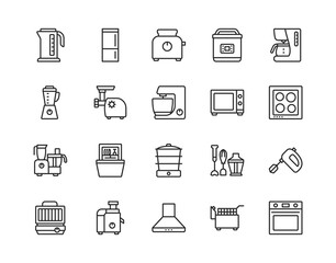 Fototapeta premium Kitchen appliances line icon set. Vector illustration household equipment for cooking. Editable strokes