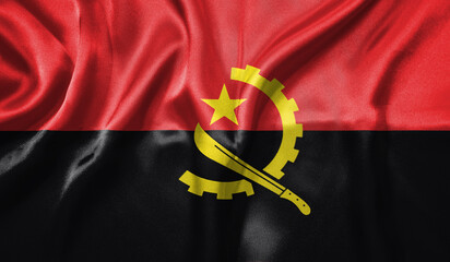 Angola flag wave close up. Full page Angola flying flag. Highly detailed realistic 3D rendering