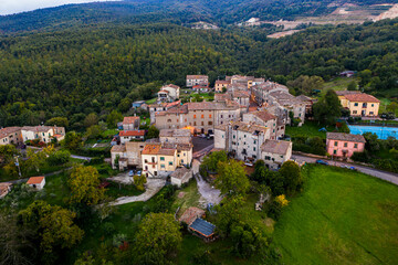 Fototapeta na wymiar Aerial view, mountain village, Torniella, Piloni, Province of Grosseto, Region of Siena, Tuscany, Italy