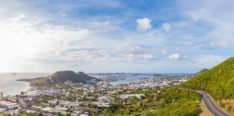 Landscape of the Caribbean island of St.Maarten. The island of Dutch and French St. Martin