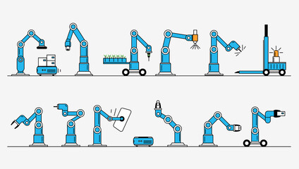 Robots collection. Different type of autonomous robots. Modern linear style illustration. - 406973738