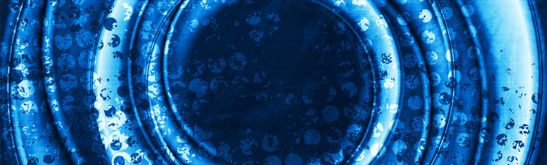 Vibrant blue vintage grunge banner design with circles. Vector art background