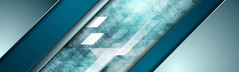 Blue abstract geometric technology grunge banner. Vector background