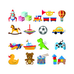 Obraz premium Vector image. Cute vector objects of kids toys. Funny images.