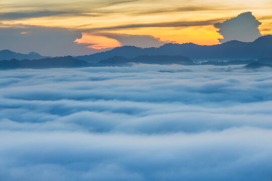Khao Khai Nui, Sea of fog in the winter mornings at sunrise, New landmark to see beautiful scenery at Thailand.