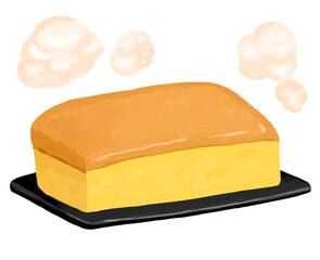 Taiwan Castella  流行　トレンドグルメ　台湾カステラ　焼きたて　鉄板　湯気
