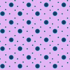Pink seamless background with blueberries, circles and stars