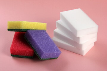 melamine and conventional sponges for kitchen and cleaning a house