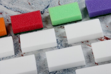 melamine and conventional sponges for kitchen and cleaning a house