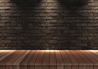3d Rendering Black Stone and Wood