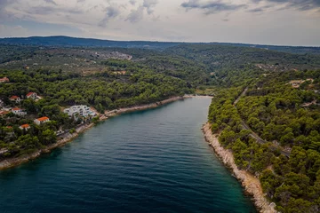 Foto op Canvas Aerial panoramic drone view on village Splitska on Brac island, Croatia. August 2020 © Сергій Вовк