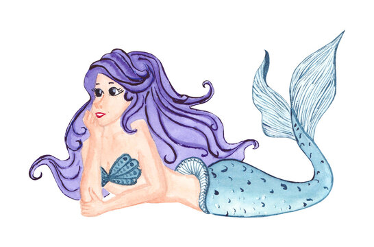 Blue and purple watercolor mermaid